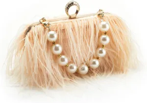 Women Pure Natural Ostrich Feather Fluffy Evening Clutch Purse Suitable for Party,Wedding,Tea Party Clutch Handbag