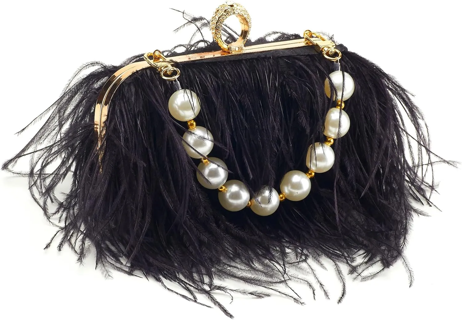 Women Pure Natural Ostrich Feather Fluffy Evening Clutch Purse Suitable for Party,Wedding,Tea Party Clutch Handbag