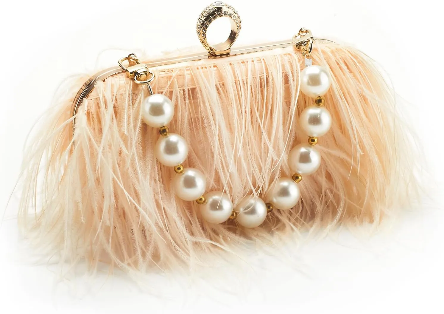 Women Pure Natural Ostrich Feather Fluffy Evening Clutch Purse Suitable for Party,Wedding,Tea Party Clutch Handbag