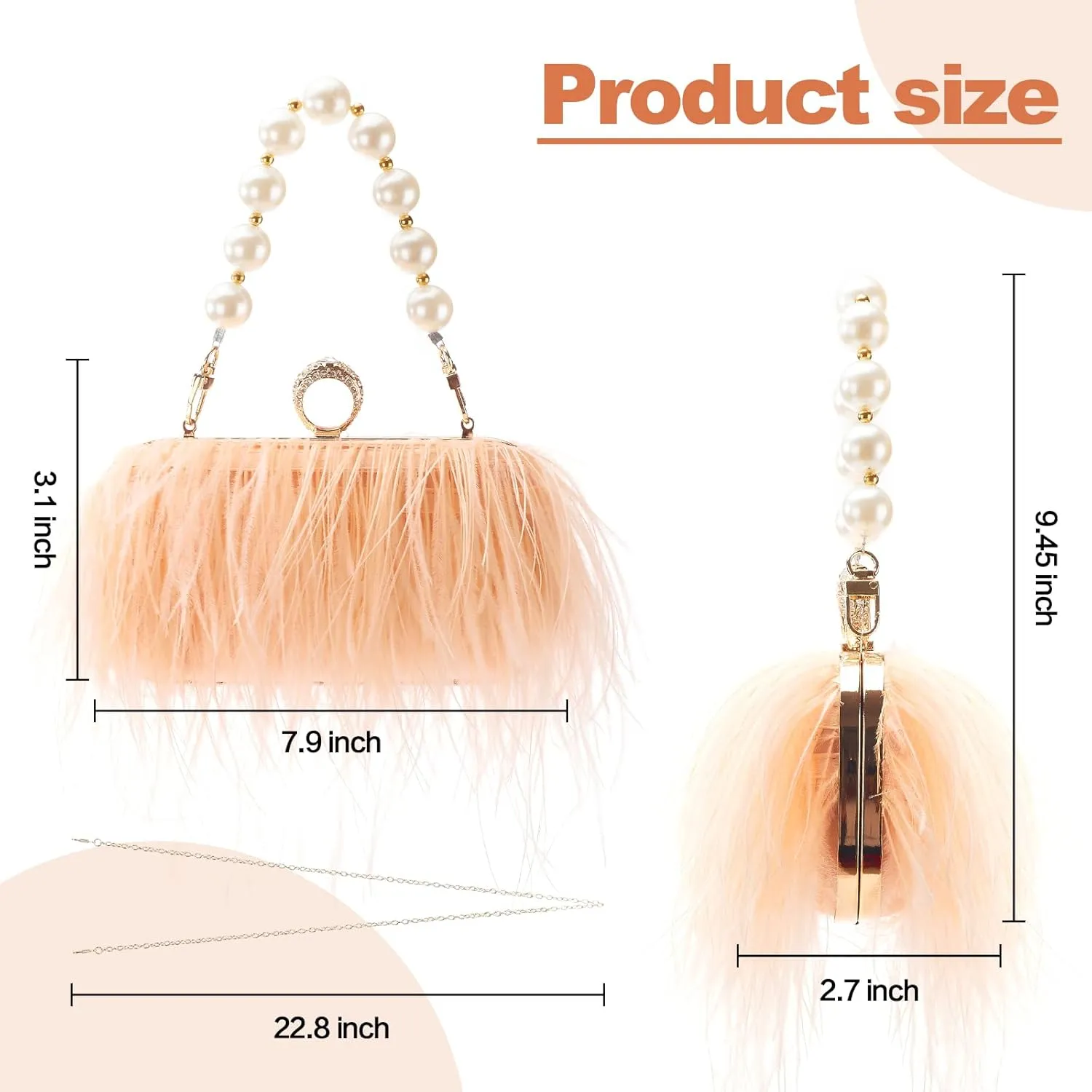 Women Pure Natural Ostrich Feather Fluffy Evening Clutch Purse Suitable for Party,Wedding,Tea Party Clutch Handbag