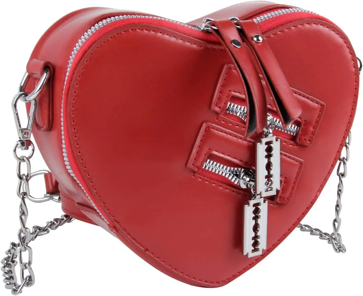 Women Red Heart Purse Cute Love Heart Shape Shoulder Handbag Girls Evening Clutch Bag Chain Purse