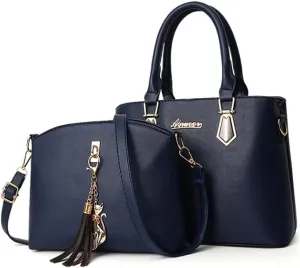 Women Soft Synthetic PU Leather Portable Large-capacity Messenger Crossbody Bag 2pcs with Fox tassel