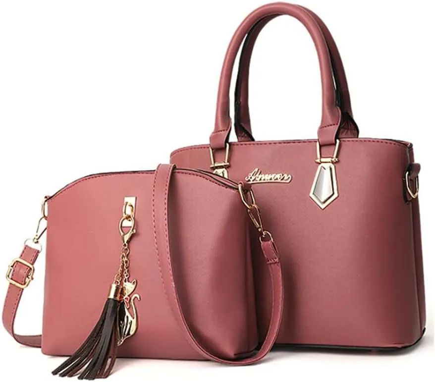 Women Soft Synthetic PU Leather Portable Large-capacity Messenger Crossbody Bag 2pcs with Fox tassel