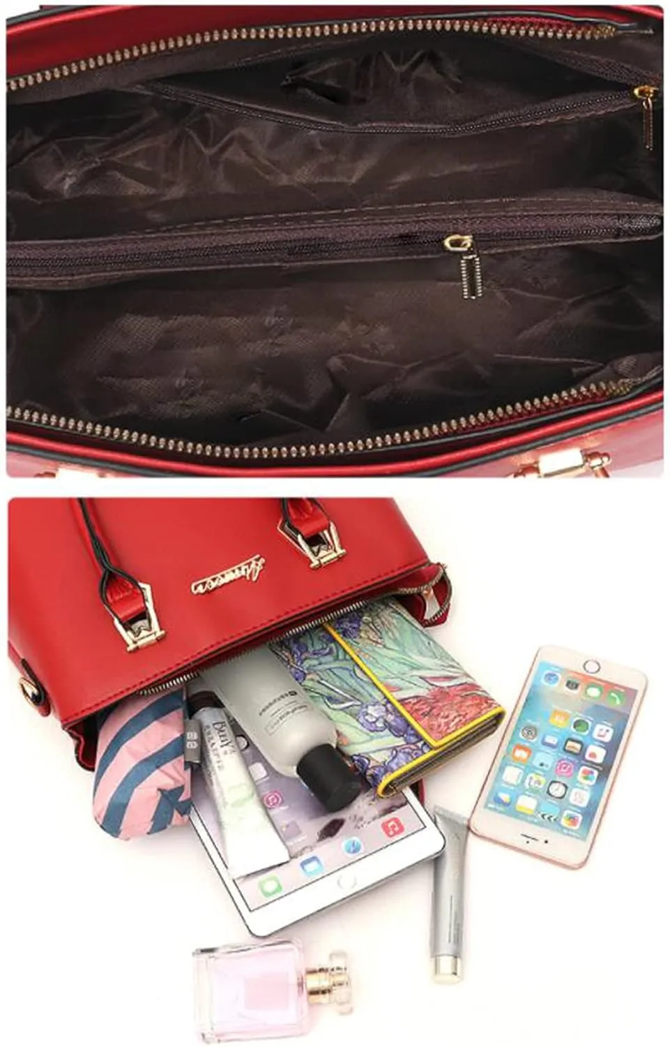 Women Soft Synthetic PU Leather Portable Large-capacity Messenger Crossbody Bag 2pcs with Fox tassel