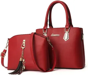 Women Soft Synthetic PU Leather Portable Large-capacity Messenger Crossbody Bag 2pcs with Fox tassel