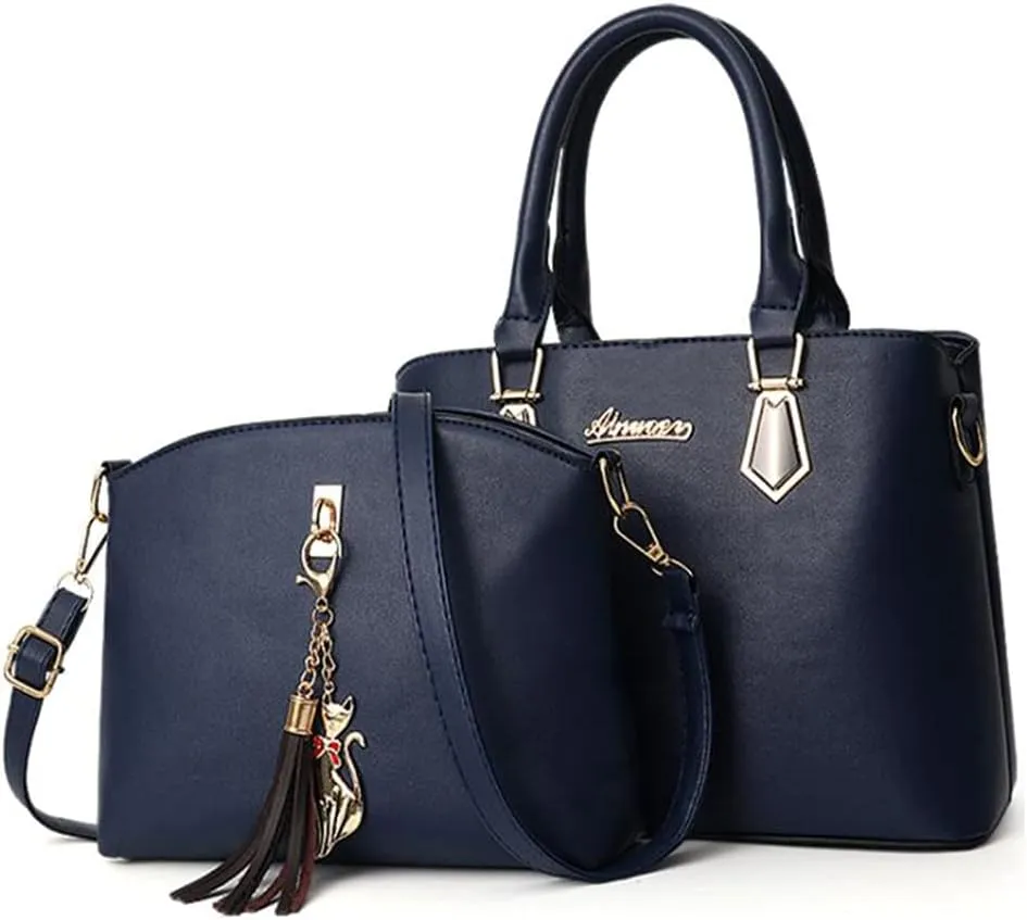 Women Soft Synthetic PU Leather Portable Large-capacity Messenger Crossbody Bag 2pcs with Fox tassel