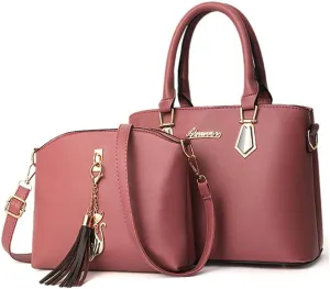 Women Soft Synthetic PU Leather Portable Large-capacity Messenger Crossbody Bag 2pcs with Fox tassel
