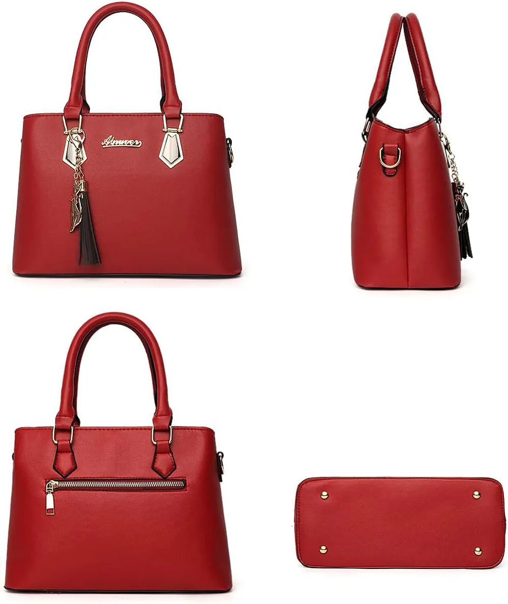 Women Soft Synthetic PU Leather Portable Large-capacity Messenger Crossbody Bag 2pcs with Fox tassel