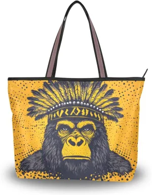 Women Tote Bag Chief Gorilla Print for Everyday & Travel, Handbag Purse Reusable Grocery Bag Large