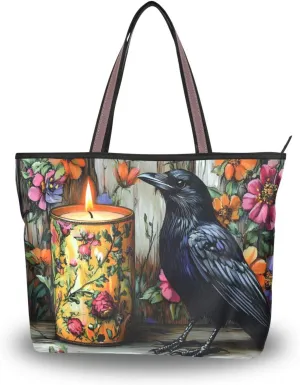 Women Tote Bag Crow Gothic Print for Everyday & Travel, Handbag Purse Reusable Grocery Bag Large