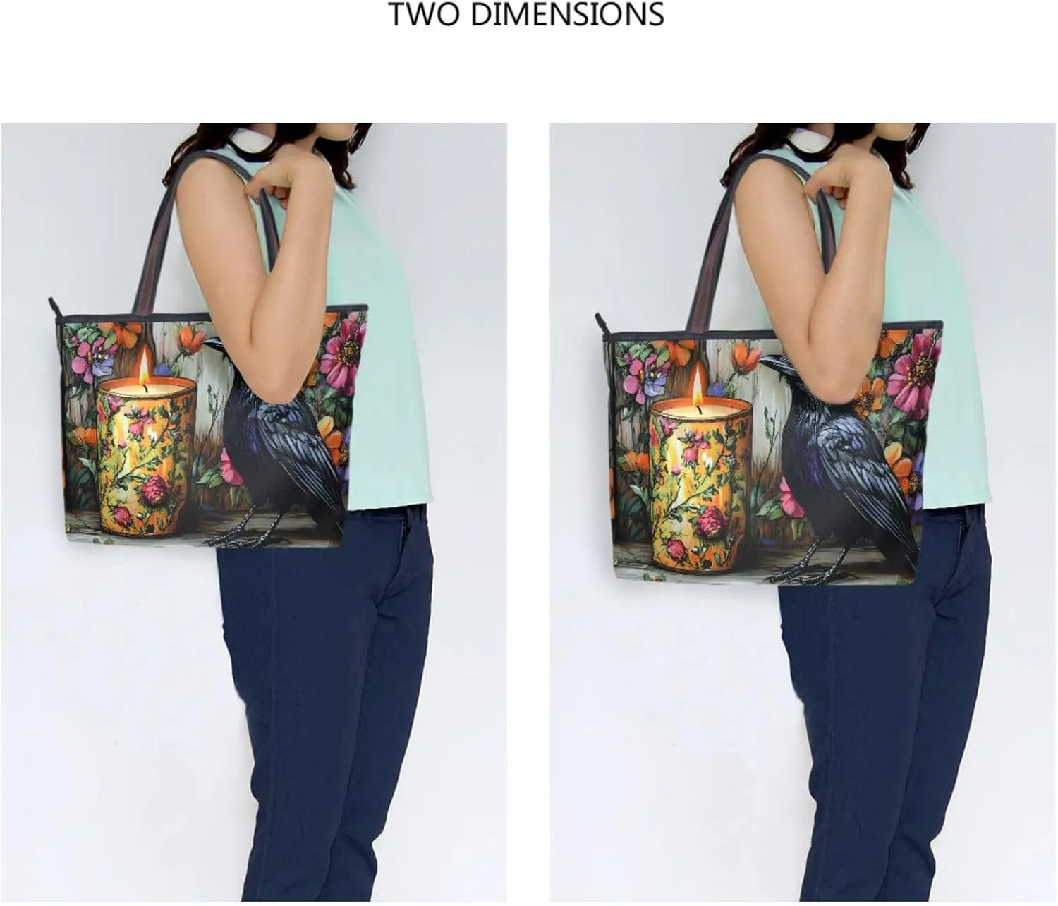 Women Tote Bag Crow Gothic Print for Everyday & Travel, Handbag Purse Reusable Grocery Bag Large
