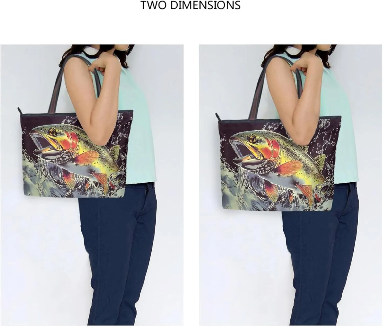 Women Tote Bag Vintage Trout Print for Everyday & Travel, Handbag Purse Reusable Grocery Bag Large