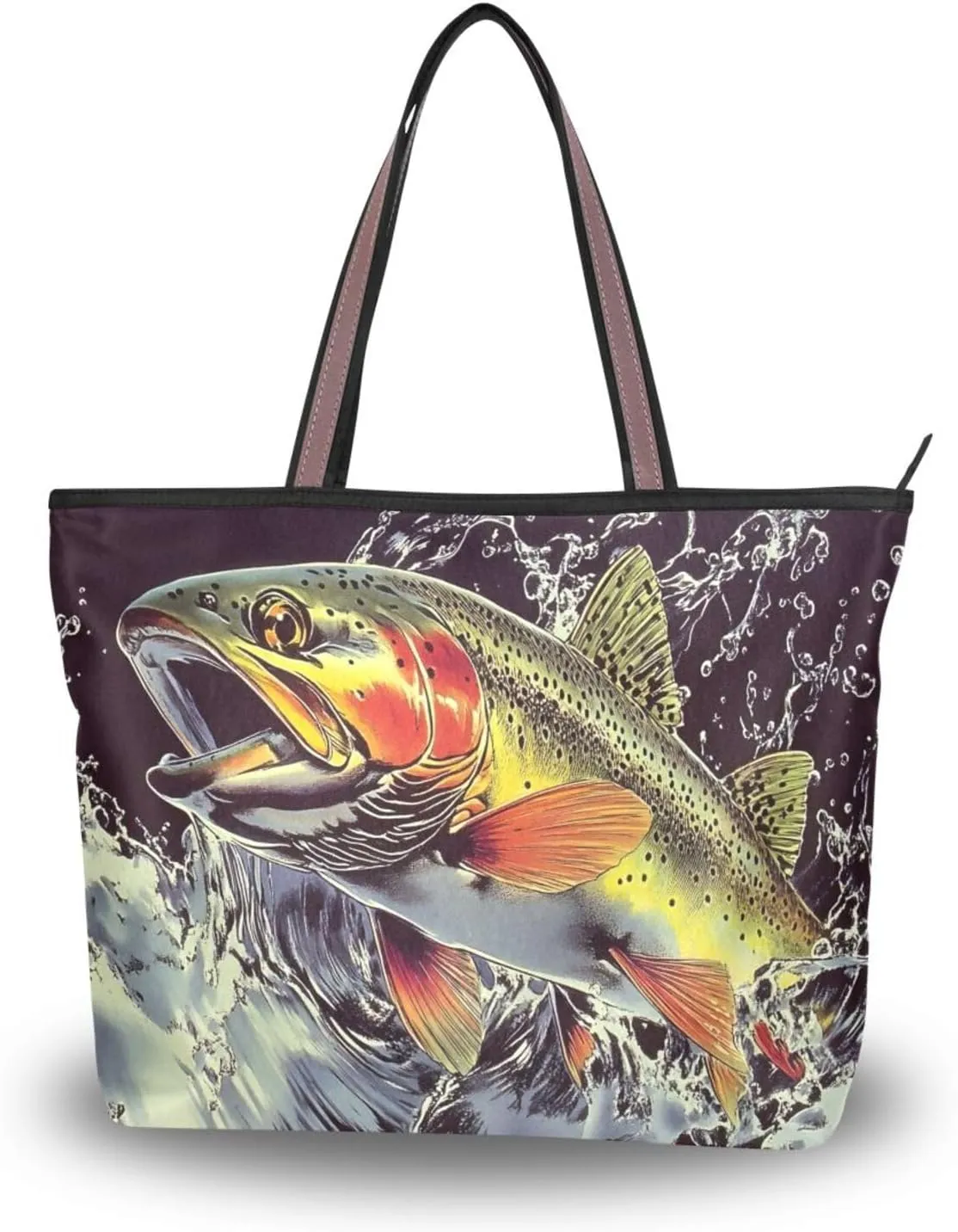 Women Tote Bag Vintage Trout Print for Everyday & Travel, Handbag Purse Reusable Grocery Bag Large