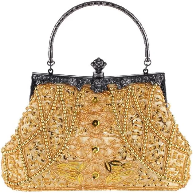 Women Vintage Beaded Clutch Purses 1920s Flapper Clutch Gatsby Handbag Roaring 20s Evening Clutch Beaded Bag