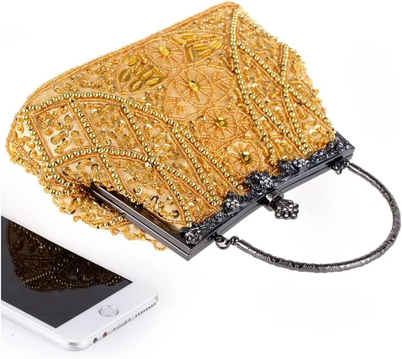 Women Vintage Beaded Clutch Purses 1920s Flapper Clutch Gatsby Handbag Roaring 20s Evening Clutch Beaded Bag