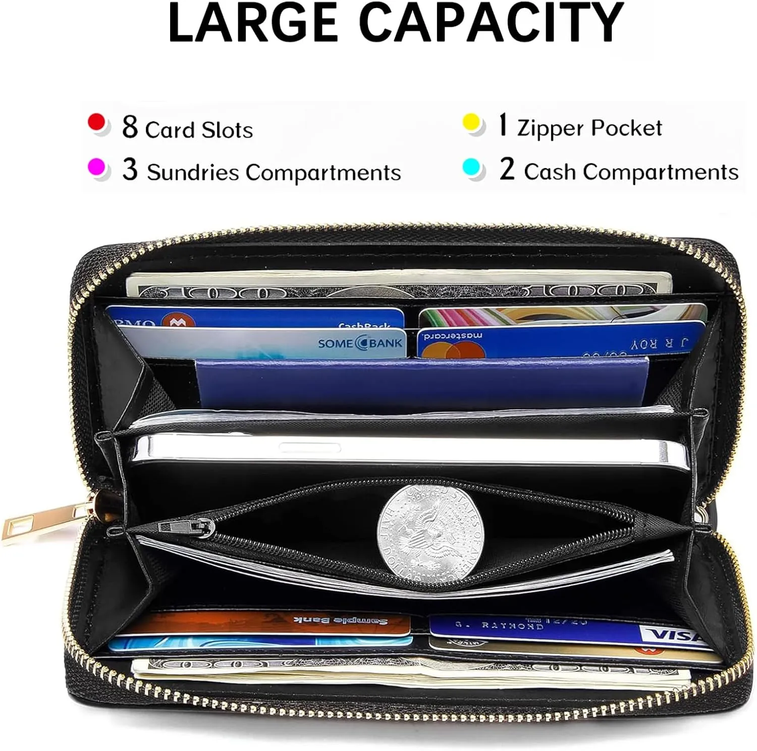 Women Wallet,RFID Blocking Leather Clutch,Large Capacity Zip Around Purse with Multiple Card Slots & Cash Compartments - Cow Pattern
