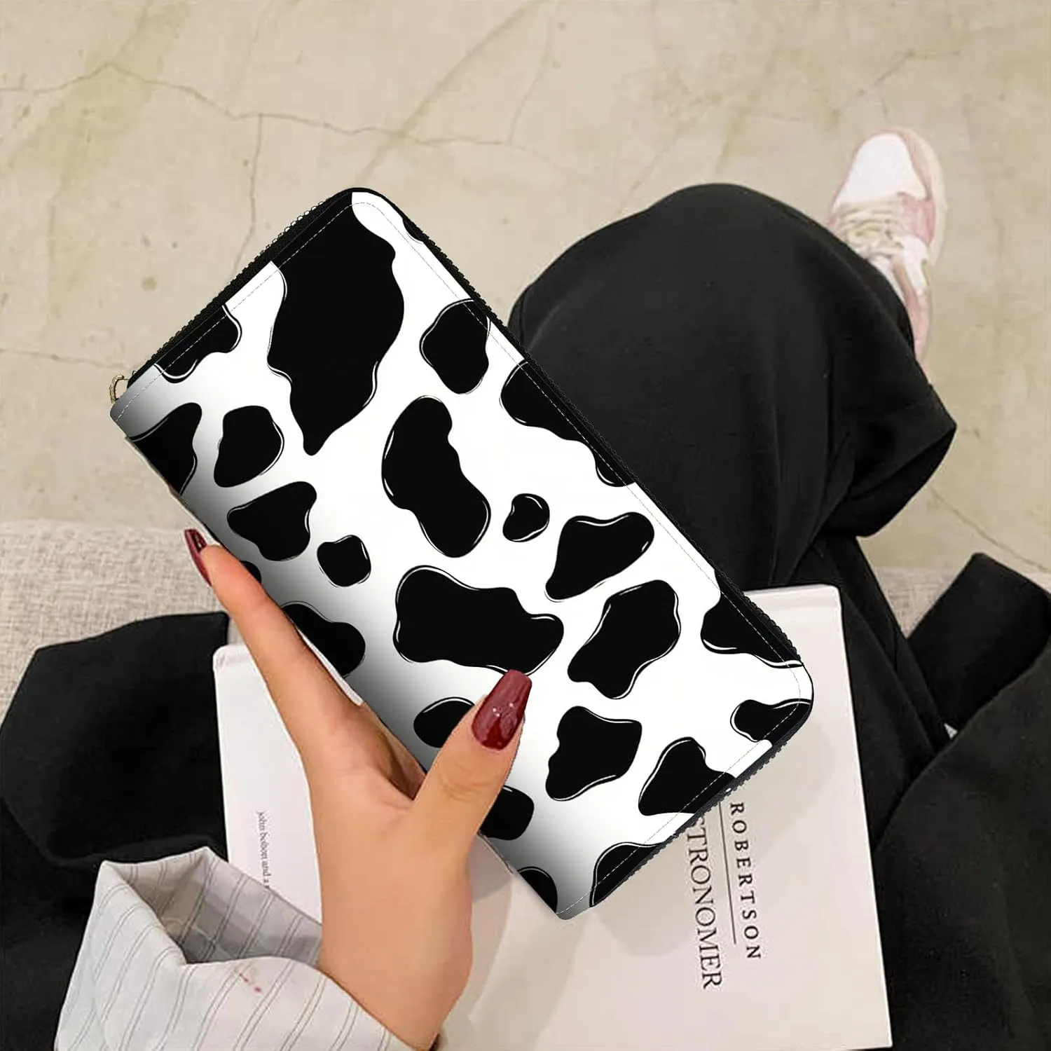 Women Wallet,RFID Blocking Leather Clutch,Large Capacity Zip Around Purse with Multiple Card Slots & Cash Compartments - Cow Pattern