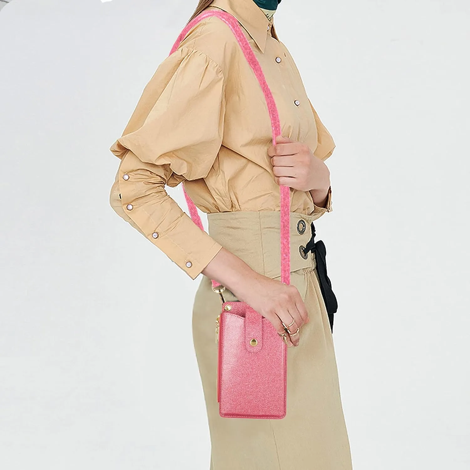 Womens Cellphone Crossbody Bag Small Light Leather Shoulder Purse Handbag Card Wallet Lanyard Case Girls Satchel Pouch