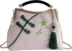 Women's Chinese Style Embroidered Purse Vintage Clutch Handbag with Tassel Pendant Hanfu Crossbody Bag