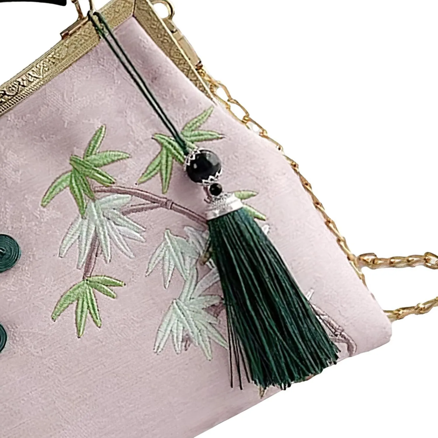 Women's Chinese Style Embroidered Purse Vintage Clutch Handbag with Tassel Pendant Hanfu Crossbody Bag