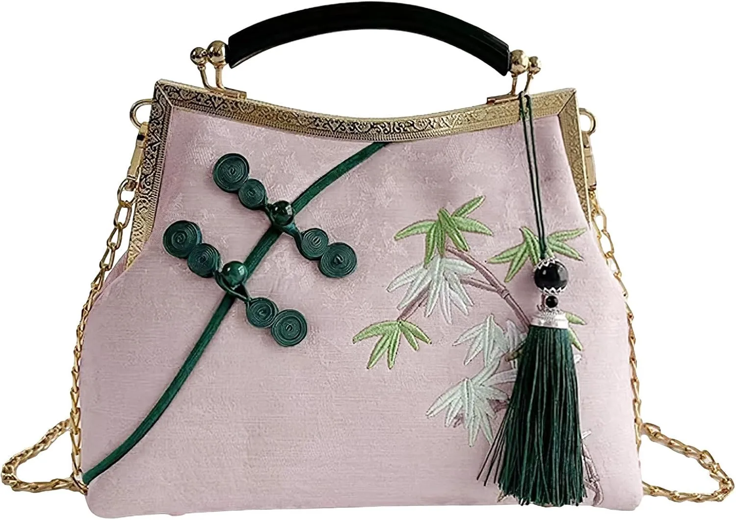 Women's Chinese Style Embroidered Purse Vintage Clutch Handbag with Tassel Pendant Hanfu Crossbody Bag