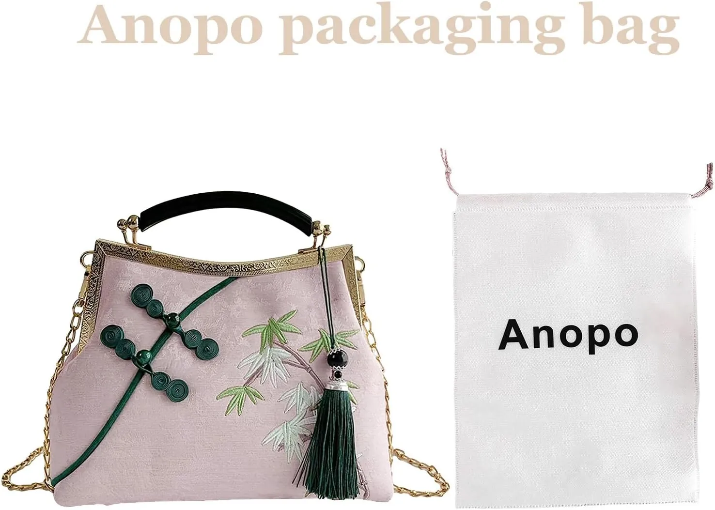 Women's Chinese Style Embroidered Purse Vintage Clutch Handbag with Tassel Pendant Hanfu Crossbody Bag