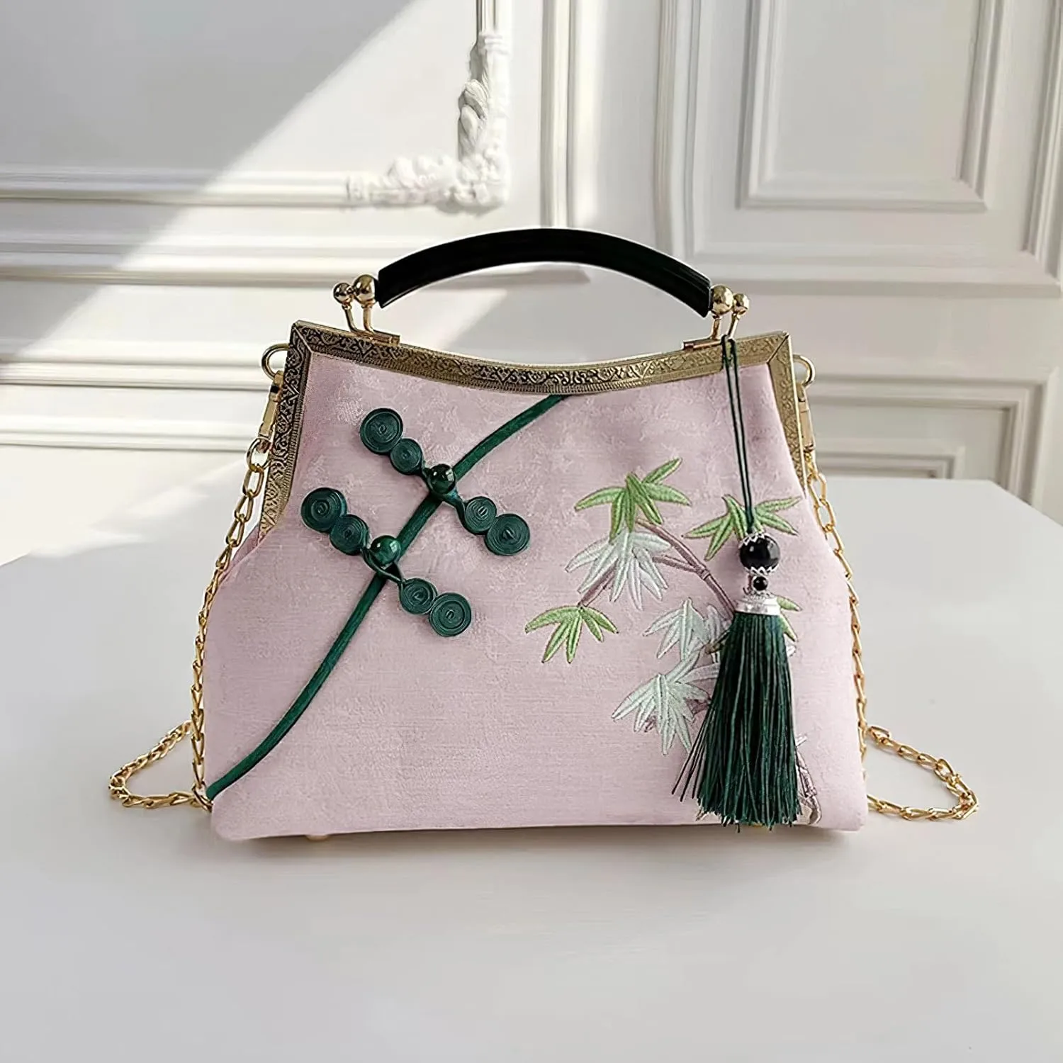 Women's Chinese Style Embroidered Purse Vintage Clutch Handbag with Tassel Pendant Hanfu Crossbody Bag