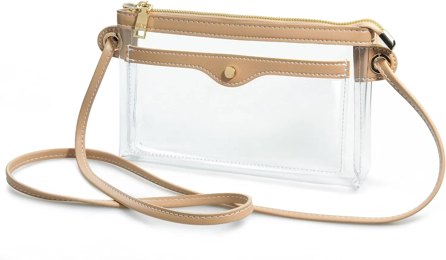 Women's Clear PVC Cross Body Bag Pocket Shoulder Bag with Vegan Leather Trim Transparent Zipper Purse Stadium Approved