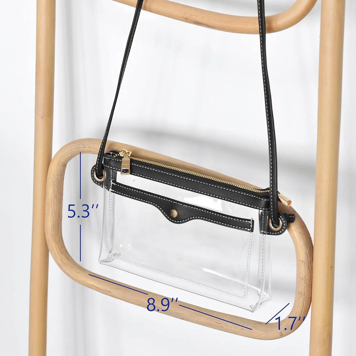 Women's Clear PVC Cross Body Bag Pocket Shoulder Bag with Vegan Leather Trim Transparent Zipper Purse Stadium Approved