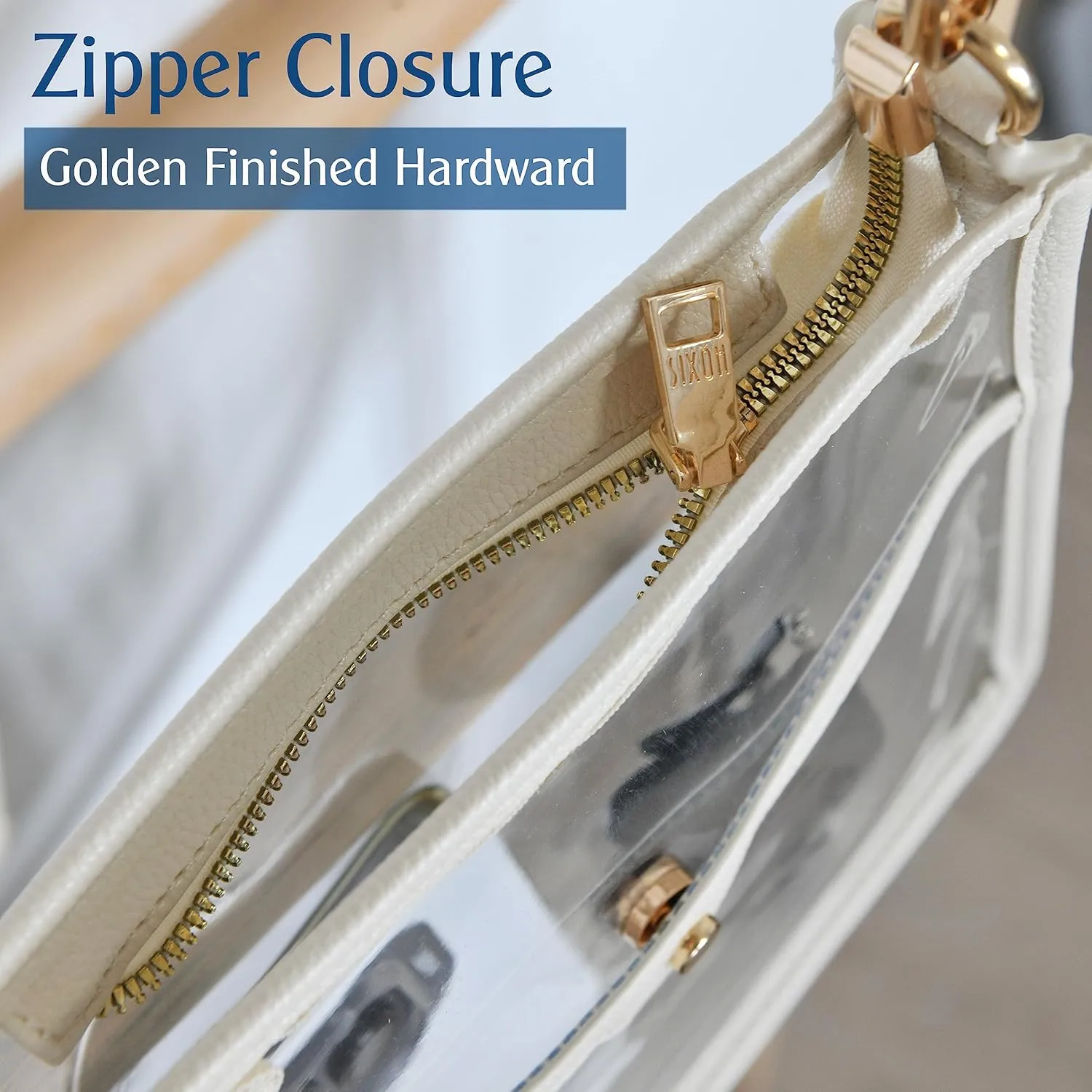 Women's Clear PVC Cross Body Bag Zipper Pocket Shoulder Bag with Vegan Leather Trim Stadium Approved Transparent Purse