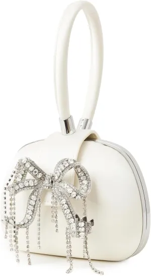 Women's Cream Satin Top Handle Clutch Bag