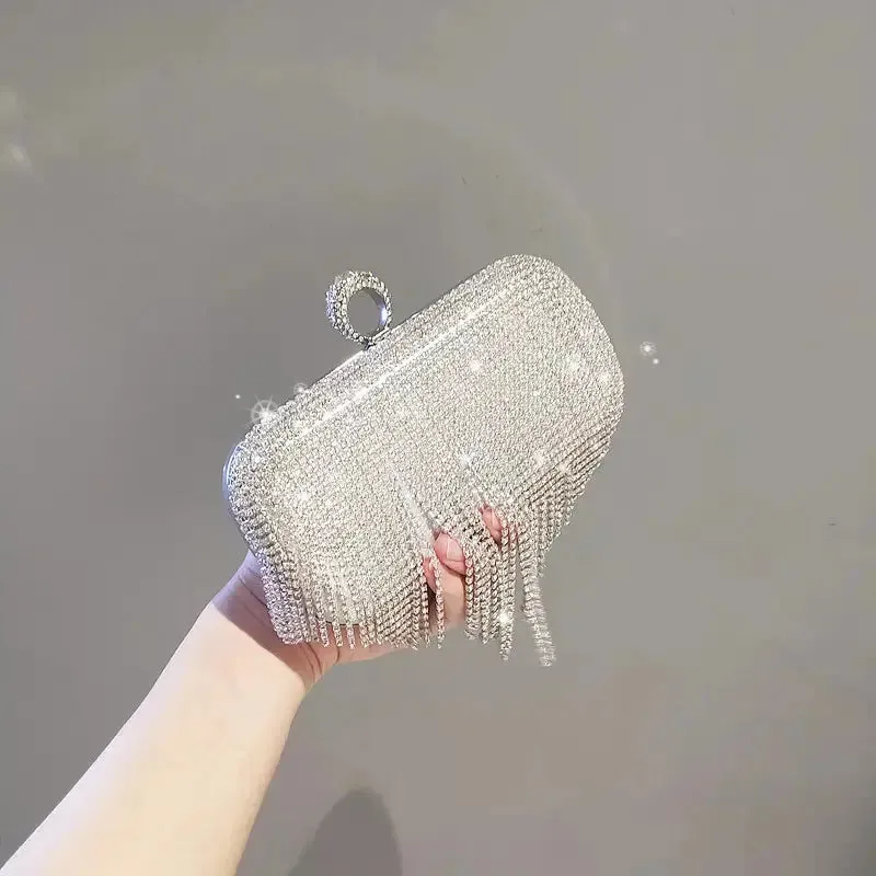 Womens Evening Clutch Bag Designer Evening Handbag Hand Bag Lady Party Wedding Clutch Purse Rhinestone Tassels Evening Bags