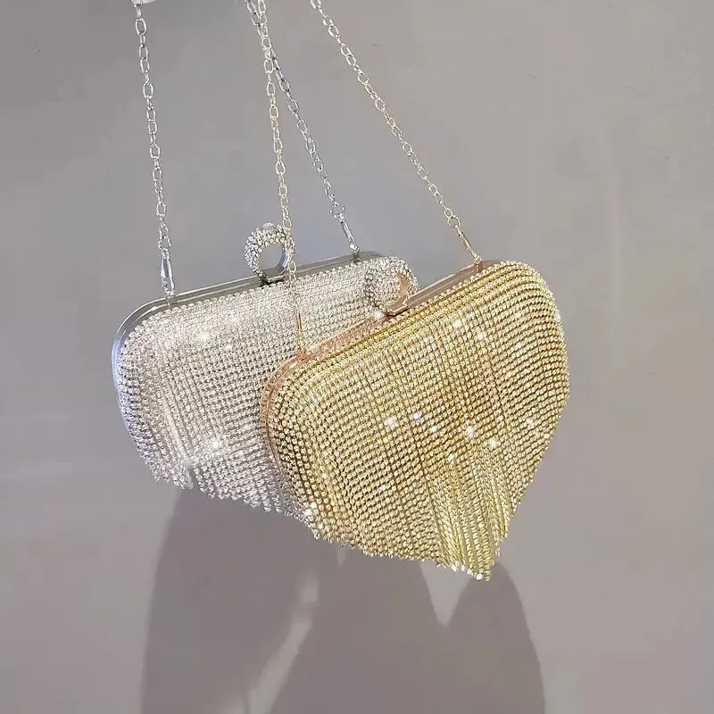 Womens Evening Clutch Bag Designer Evening Handbag Hand Bag Lady Party Wedding Clutch Purse Rhinestone Tassels Evening Bags