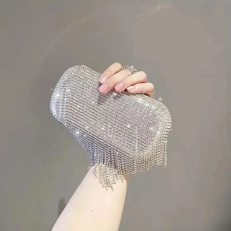 Womens Evening Clutch Bag Designer Evening Handbag Hand Bag Lady Party Wedding Clutch Purse Rhinestone Tassels Evening Bags