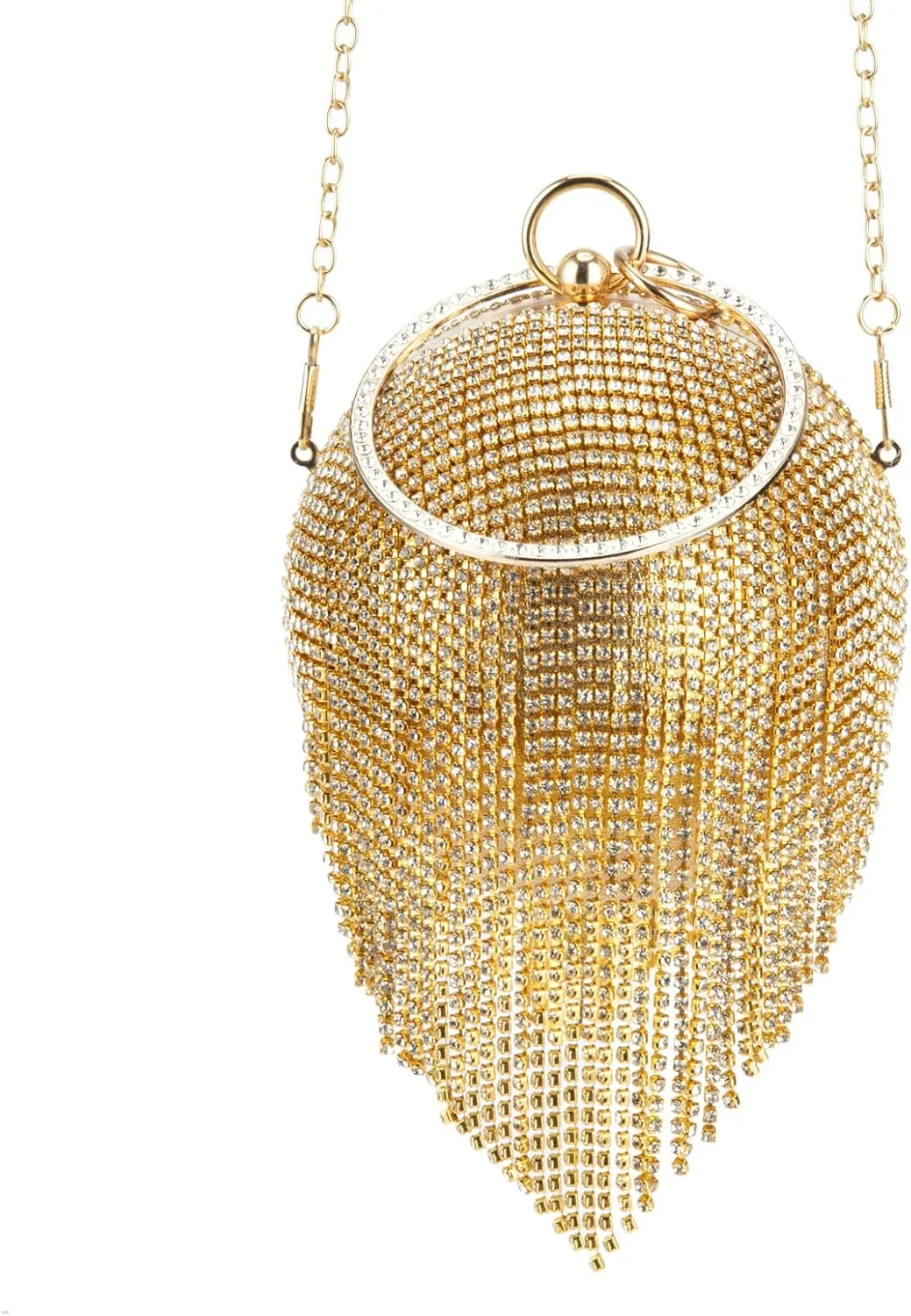 Women's Evening Round Ball Tassels Bag Diamond Clutch Purse Glitter Party Wedding Handbag with Chain