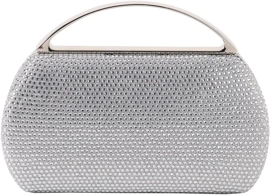 Women's Fashion Top Handle Rhinestone Beaded Evening Bag Clutch Handbag