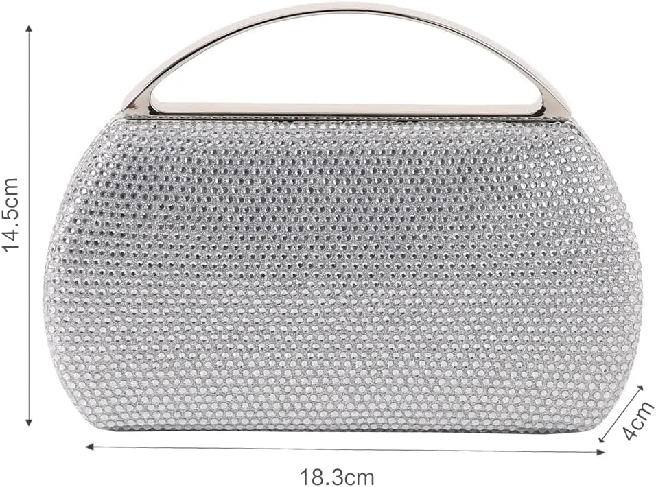 Women's Fashion Top Handle Rhinestone Beaded Evening Bag Clutch Handbag