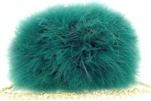 Women's Faux Fluffy Feather Round Clutch Shoulder Bag