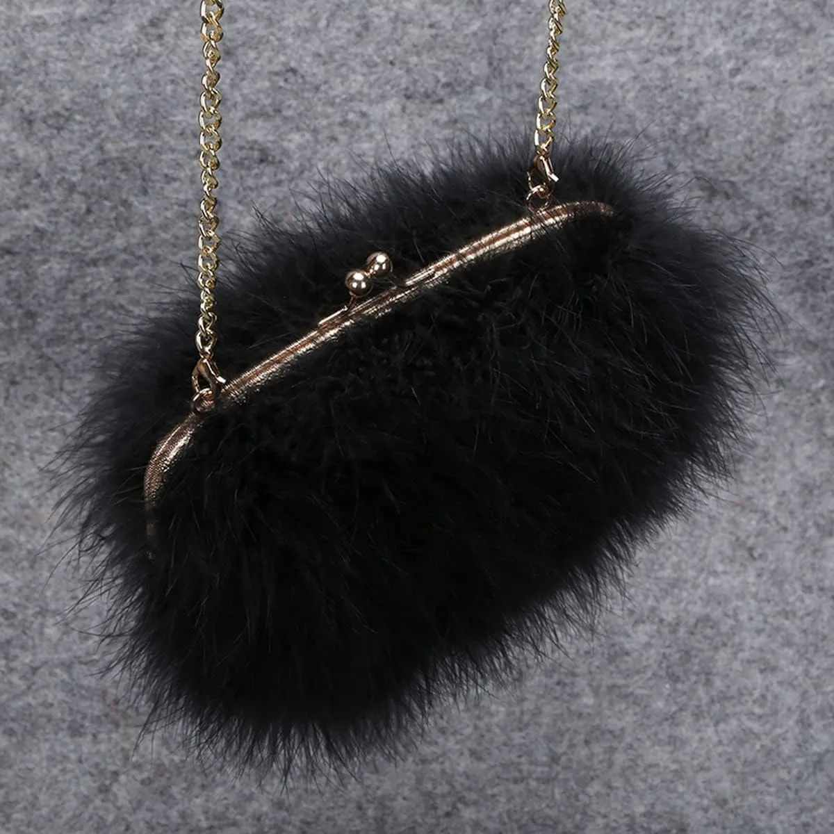 Women's Faux Fluffy Feather Round Clutch Shoulder Bag