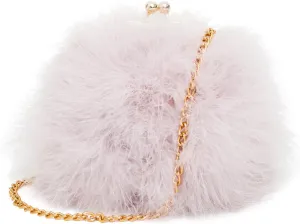 Women's Faux Fluffy Feather Round Clutch Shoulder Bag