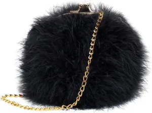 Women's Faux Fluffy Feather Round Clutch Shoulder Bag