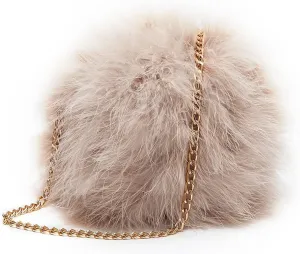 Women's Faux Fluffy Feather Round Clutch Shoulder Bag