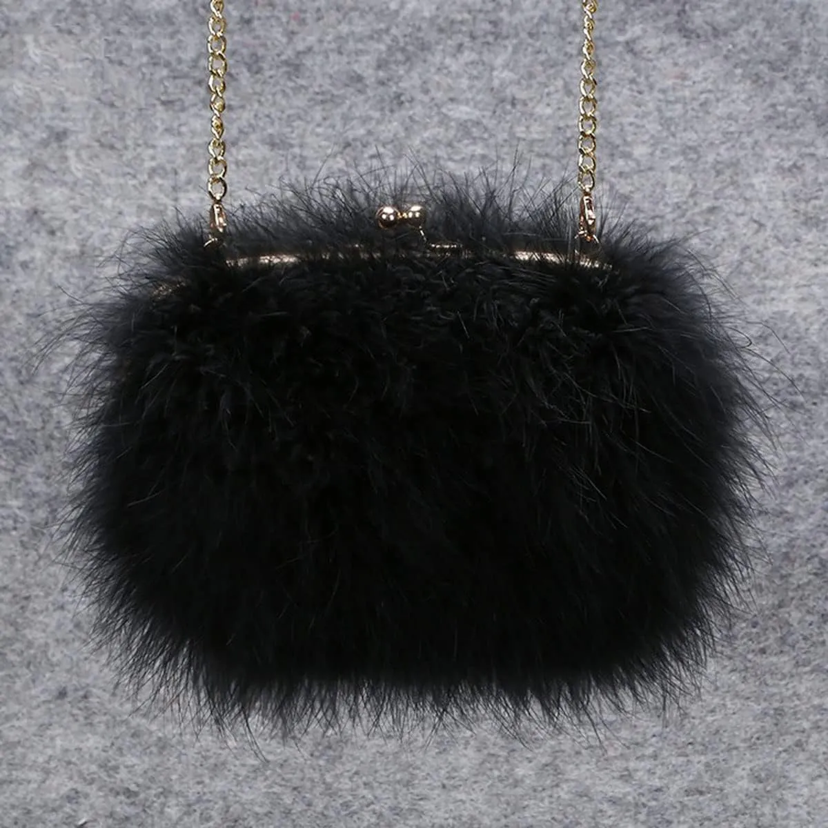 Women's Faux Fluffy Feather Round Clutch Shoulder Bag
