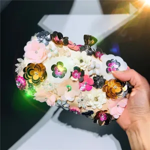 Women's Floral Evening Bag,Flower Beads Clutch Handbag with Chain Strap Shoulder Bag for Formal Party Wedding