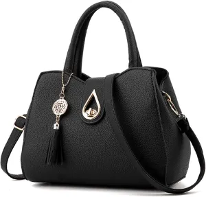 Womens Handbag Tote Cute Tassel Pendant Purse PU Leather Shoulder Bag Water Droplet Buckle Top-Handle Satchel
