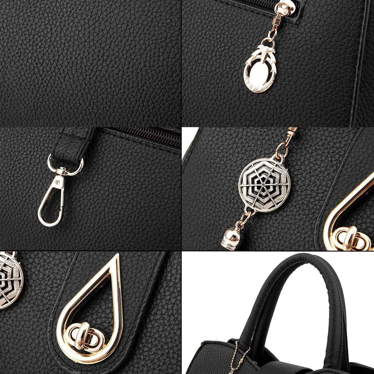 Womens Handbag Tote Cute Tassel Pendant Purse PU Leather Shoulder Bag Water Droplet Buckle Top-Handle Satchel