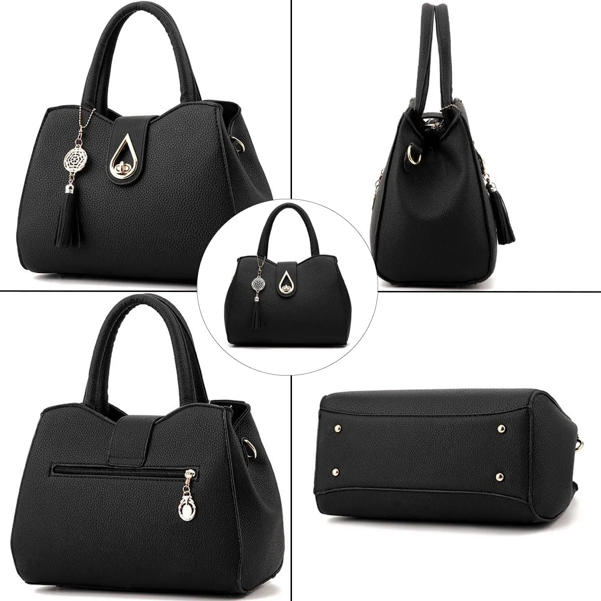 Womens Handbag Tote Cute Tassel Pendant Purse PU Leather Shoulder Bag Water Droplet Buckle Top-Handle Satchel