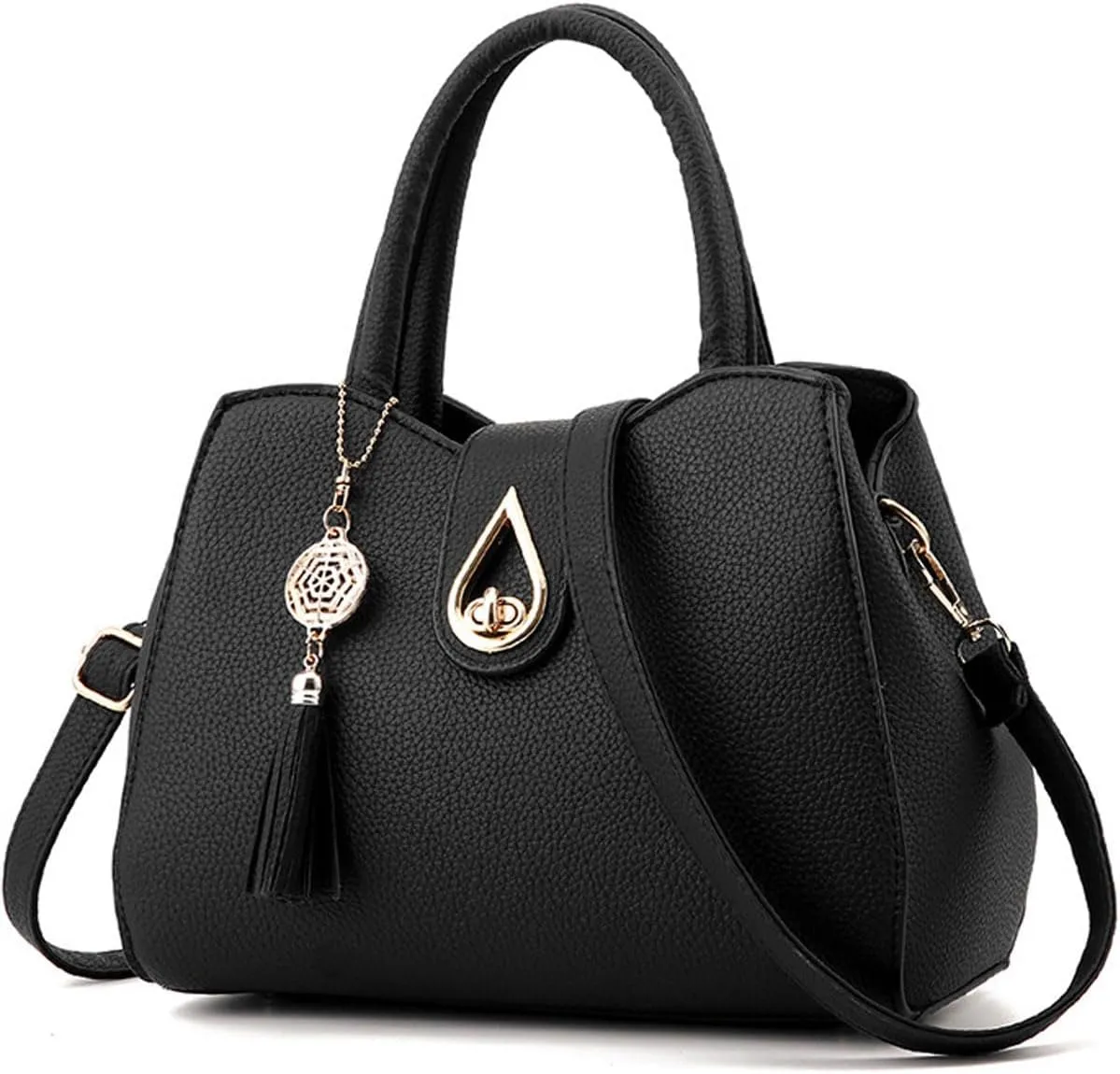 Womens Handbag Tote Cute Tassel Pendant Purse PU Leather Shoulder Bag Water Droplet Buckle Top-Handle Satchel