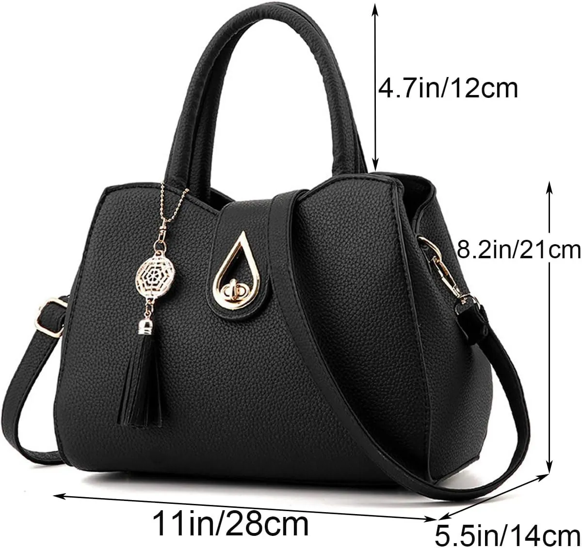 Womens Handbag Tote Cute Tassel Pendant Purse PU Leather Shoulder Bag Water Droplet Buckle Top-Handle Satchel