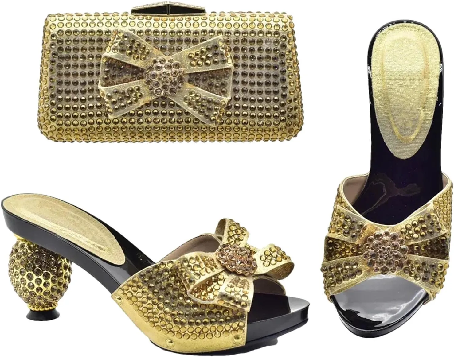 Women's Italian Summer Party Shoe & Bag Set - Luxury Designer High Heel Pumps with Crystal Clutch, Perfect for Evening Events